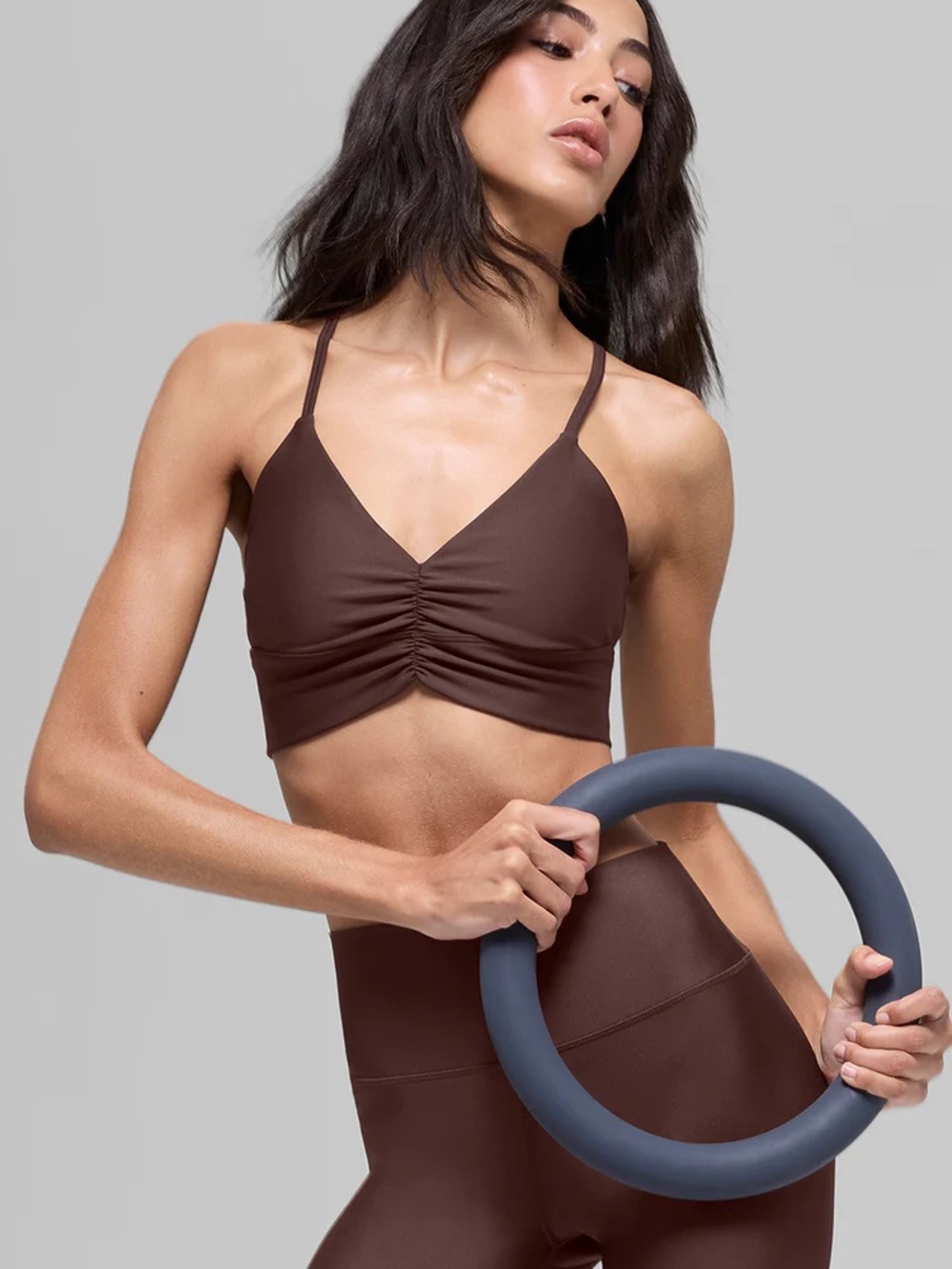 ALO Yoga Brown Ruched V-Neck Sports Bralette